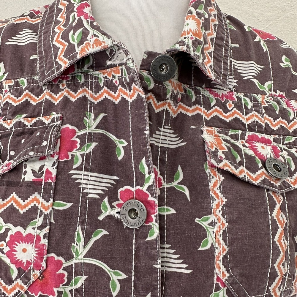 Gramicci Jacket Womens Medium Aztec Floral Hippie Boho Funky Cotton Snap Front - Picture 2 of 8